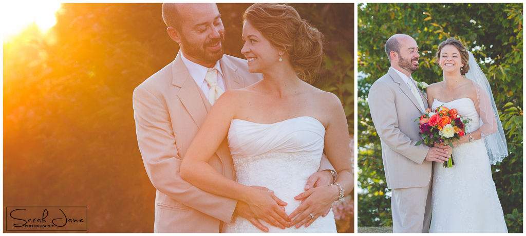image of sunset portrait of bride and groom