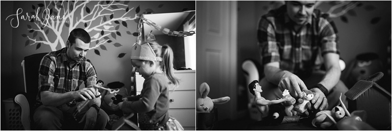 Dad playing dolls with daughter Sarah Jane Photography Maine Family Photographer
