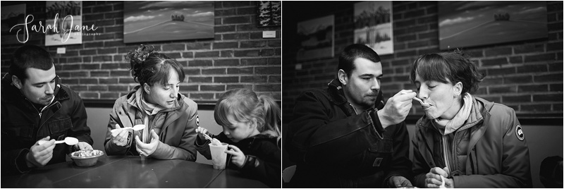 family sharing ice cream at Catbird Creamery ice cream shop Maine