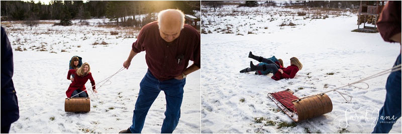 Grown children playing in the snow Sarah Jane Photography Maine Family