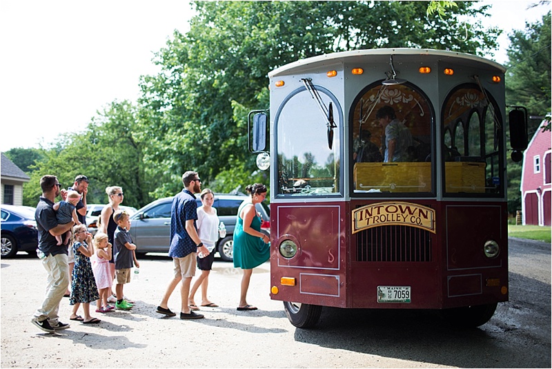 Trolley Wedding Transportation Coastal Maine Wedding Photographer Sarah Jane Photography