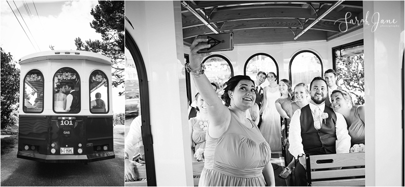 Trolley Transportation Best wedding transportation kennebunkport maine wedding photographer Sarah Jane Photography