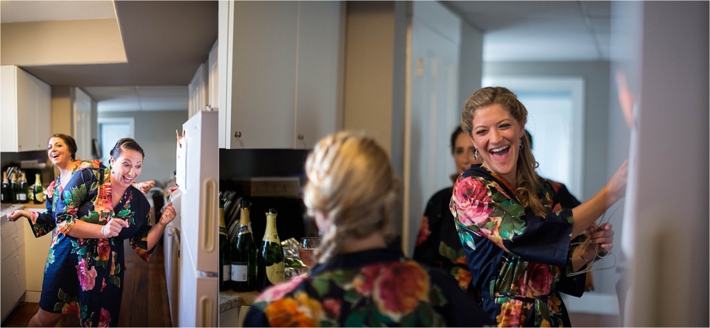 Bridesmaids wedding day preparation dancing