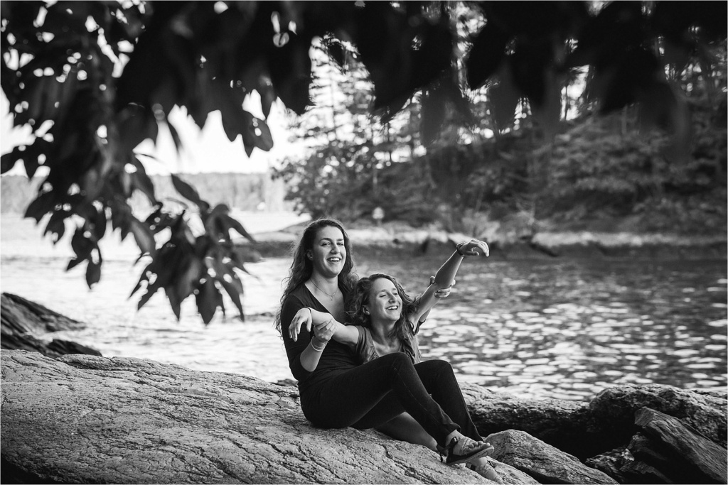 Black and white portrait of two sisters Freeport Maine Sarah Jane Photography