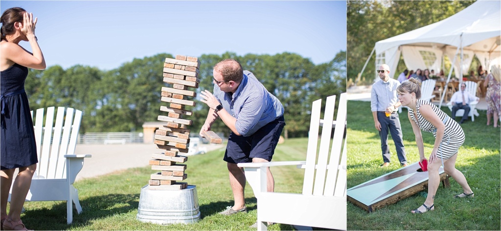 Backyard Jenga Maine Wedding Reception The Homestead at Rest and Be Thankful