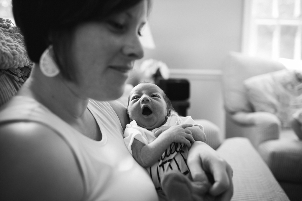 black and white newborn photo lifestyle documentary photographer Maine