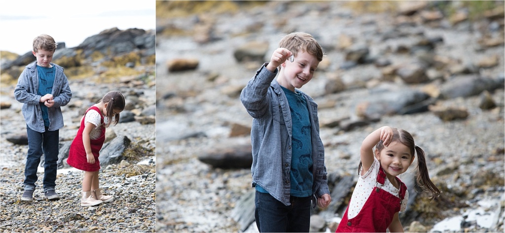 Kids on a rocky beach Freeport Maine