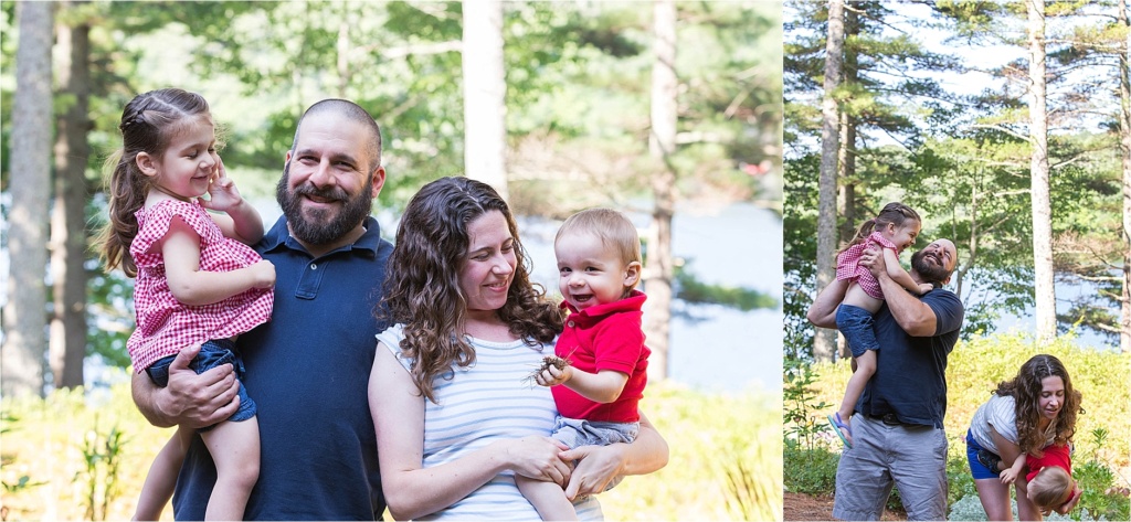 Family of four family portrait Damariscotta Lake Maine