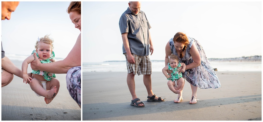 Baby not a fan of the sandy beach Long Sands Beach York Maine