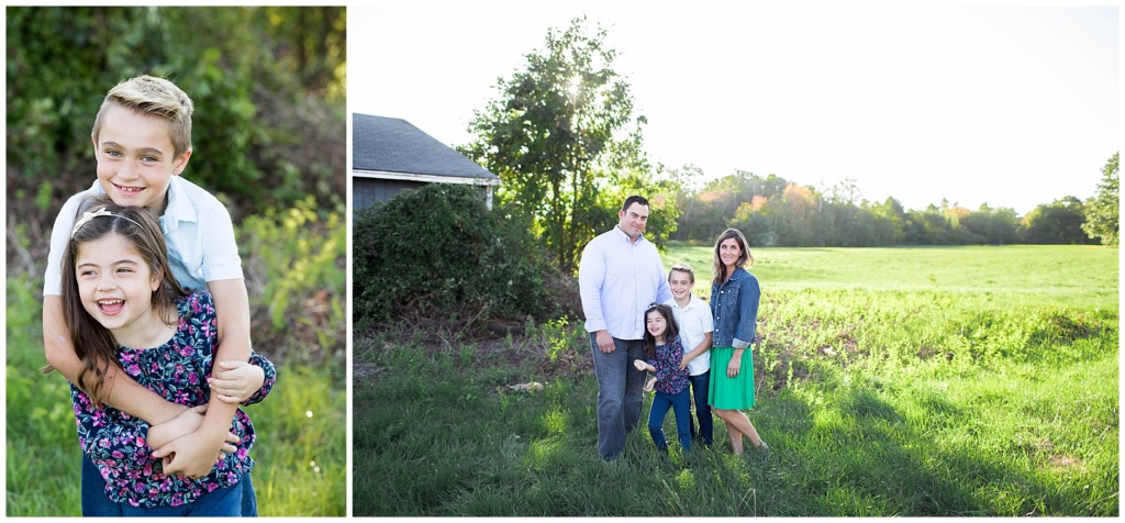 beautiful family portrait in field 
