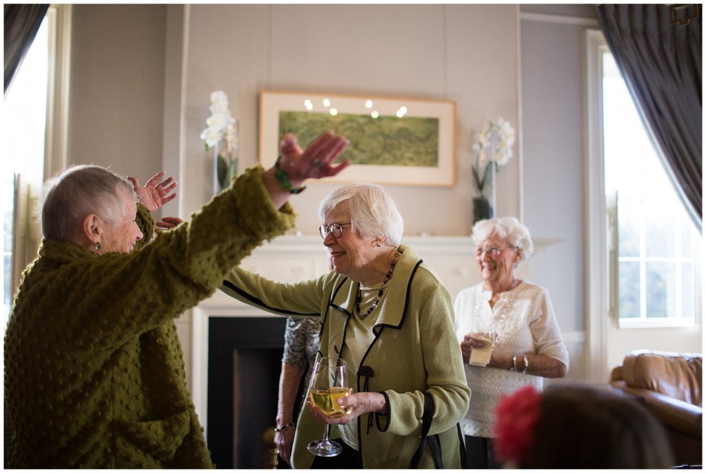 Welcoming friends to her 90th birthday party at the Portland Maine Cumberland Club