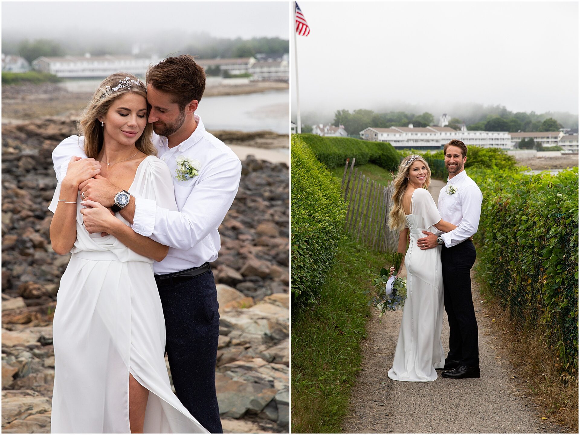 Bride and Groom portrait on the Marginal Way in Ogunquit Maine