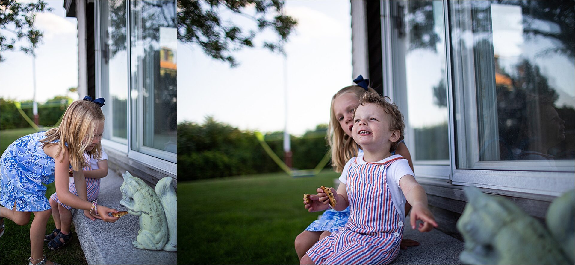 Feeding the squirrels during photo session at home in Kennebunkport