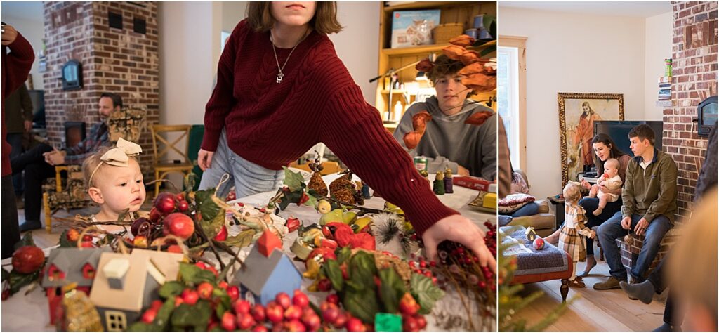 A family decoration their Christmas Tree together